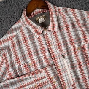 L.L. Bean Shirt Mens XLT Red‎ Plaid Long Sleeve Button Up Roll Up Sleeve Vented